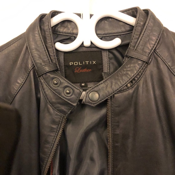 Dark Blue Politix Mens Leather Jacket - Picture 7 of 12